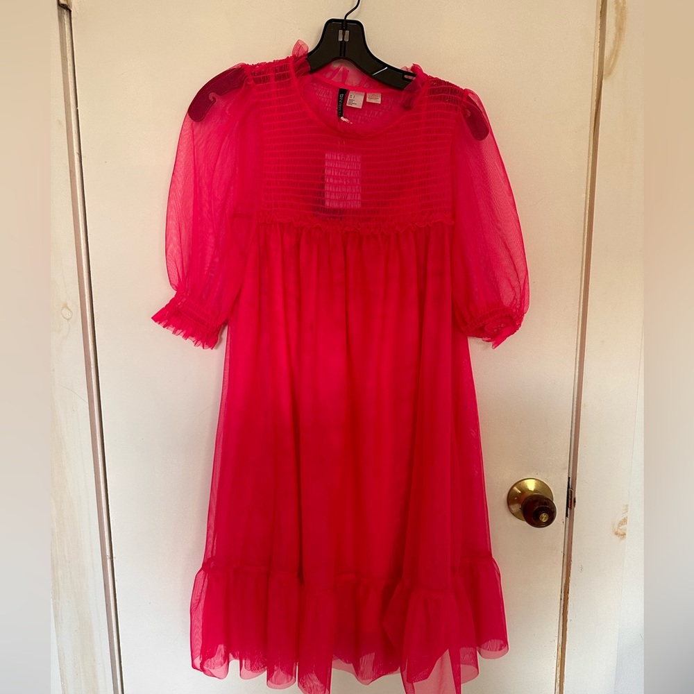 H&M Sheer Hot Pink Babydoll Dress